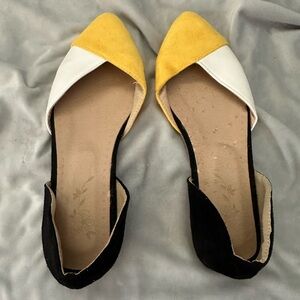 Stylish Women's Black, Yellow, and White Flats